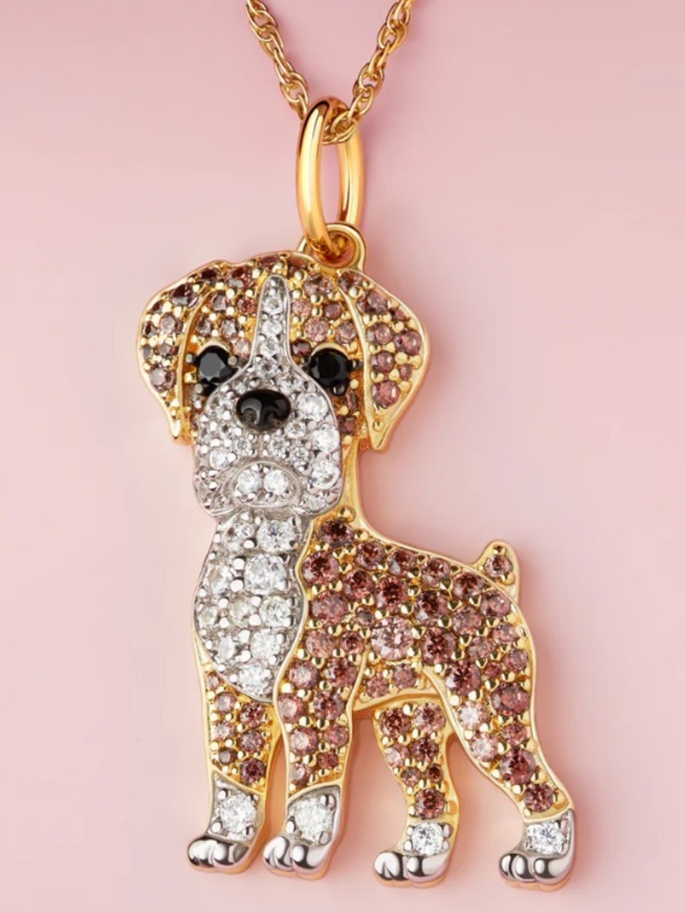 NWT Gold Boxer Dog Sparkling Cubic Iced Out Pendant Necklace Dog Mom Glam Chic